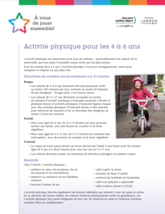 Recommandations d'activité physique pour les enfants qui vont à la maternelle